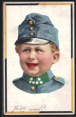 AK Junge in Uniform, Portrait, Kinder Kriegspropaganda