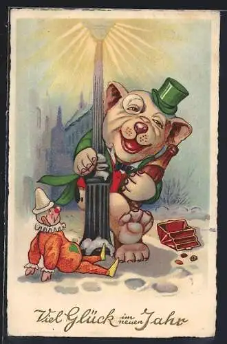 AK Prosit Neujahr, Betrunkener Hund, Bonzo