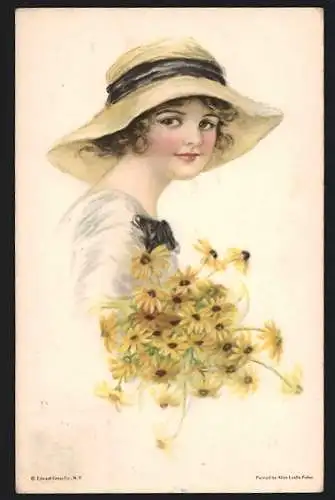 Künstler-AK Alice Luella Fidler: American Girl No. 24, Fräulein mit Sommerhut