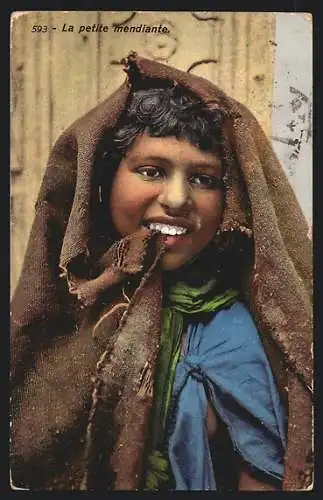 AK Nella Libia Italiana, Una piccola mendicante, La petite mendiante, arabische Volkstypen