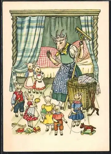 AK Reklame für Idanthren-Stoffe, Märchen Der Wolf und die sieben Geisslein
