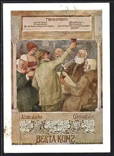 Künstler-AK Wien, Altdeutsche Weinstube Berta Kunz, Führichgasse 10