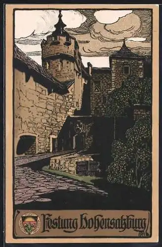 Steindruck-AK Salzburg, An der Festung Hohensalzburg, Deutscher Schulverein