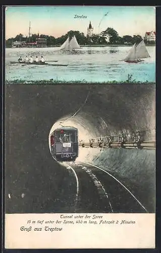 AK Stralau, Flusspartie, Tunnel unter der Spree zwischen Stralau und Treptow