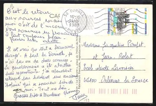 AK Dornes, Rue Neuve avec l`Hôtel La Cigogne et une voiture ancienne