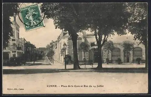 AK Cosne, Place de la Gare et Rue du 14 Juillet