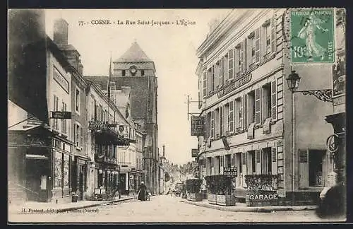 AK Cosne, La Rue Saint-Jacques et l`Église