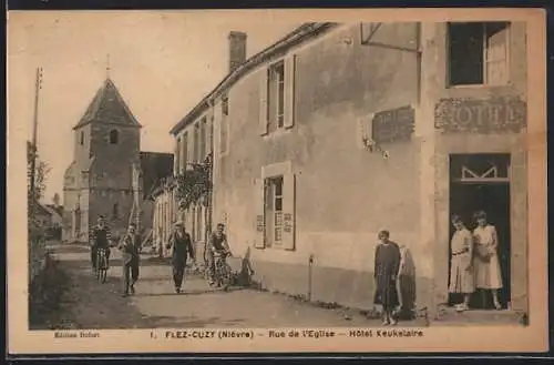 AK Flez-Cuzy, Rue de l`Église et Hôtel Keukelaire