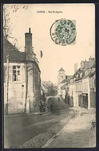 AK Cosne, Rue St-Agnan avec vue sur l`église et les bâtiments historiques