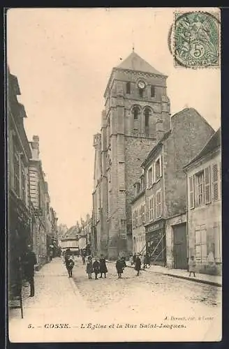 AK Cosne, L`Église et la Rue Saint-Jacques