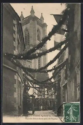 AK Denazé, Vue des décorations près de l`église lors du Comice Agricole du 13 septembre