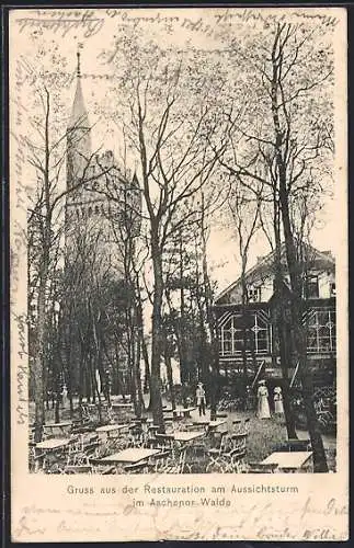 AK Aachen, Restauration am Aussichtsturm im Aachener Walde