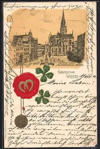 AK Wesel / Rhein, Grosser Markt mit Willibrordikirche und Rathaus