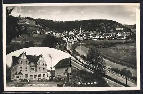 AK Möhringen in Baden, Gesamtansicht, Brauerei und Gasthof Krone