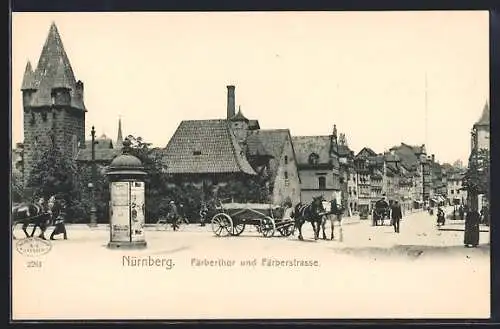 AK Nürnberg, Färbertor und Färberstrasse, Fuhrwerk, Litfassssäule