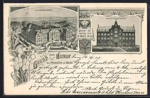 AK Hiltrup bei Münster, Haus der Missionsschwestern, Herz-Jesu-Missionshaus im Passepartout