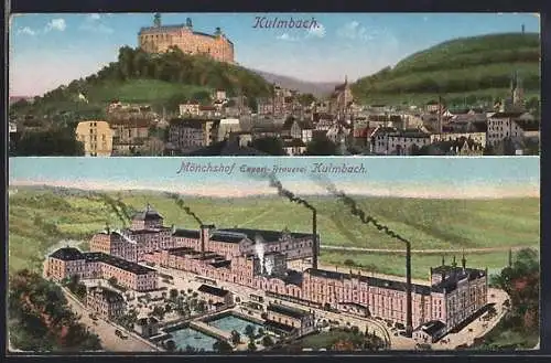 AK Kulmbach, Mönchshof Export-Brauerei und Totalansicht