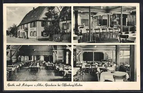 AK Griesheim bei Offenburg, Gasthaus und Metzgerei zum Adler, Bes. Franz End mit Innenansicht