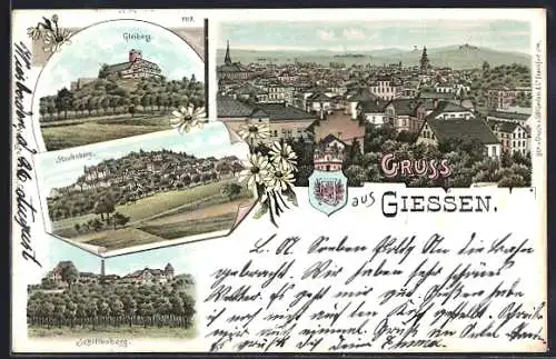 Lithographie Giessen, Gleiberg, Staufenberg, Schiffenberg