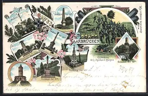 Lithographie St. Johann b. Saarbrücken, Erstürmung des Spicherer Berges