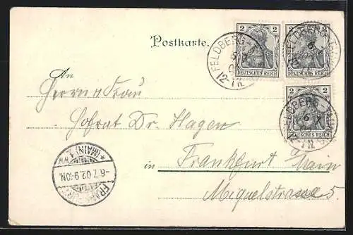 Lithographie Feldberg i. T., Wanderer trifft auf zwei Frauen beim Aufstieg