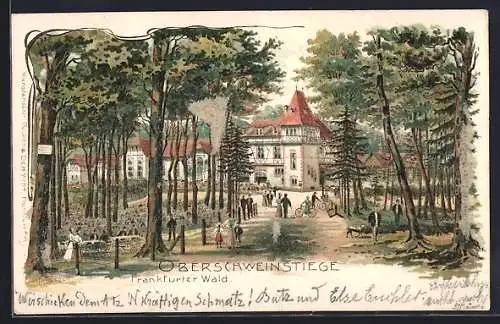 Lithographie Frankfurt-Sachsenhausen, Gasthaus Oberschweinstiege im Frankfurter Wald