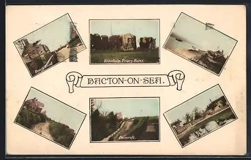 AK Bacton-On-Sea, Beach Road, Bromholm Priory Ruins, The Beach and Shore, New Road, Doescroft, The Pond, Church Road