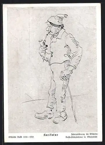 Künstler-AK Wilhelm Busch: Karikatur eines Mannes mit Pfeife