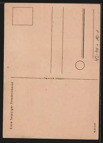 AK Leipzig, Leipziger Messe, Gebäudeansicht, Arbeiter mit Bücher, Gelehrter mit einem Fuchs