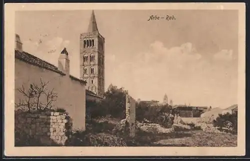 AK Arbe - Rab, Ortspartie mit Blick zur Kirche
