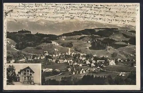 AK Grub, Gasthaus Fünfländerblick mit den Alpen