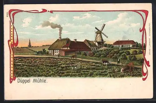 Lithographie Sonderburg, Düppel Mühle