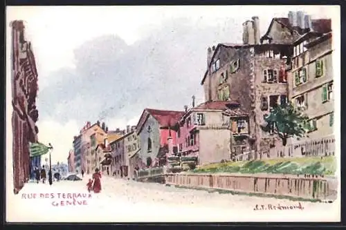 Künstler-AK Genève, Rue des Terraux, Strassenpartie