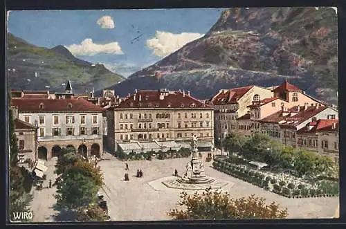 AK Bozen, Waltherplatz mit Denkmal