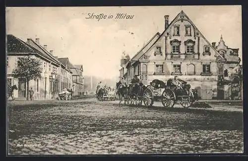 AK Mitau, Stasse mit Pferdewagen