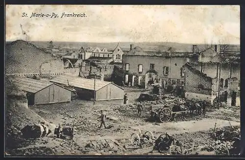 AK Sainte-Marie-à-Py, Blick auf das zerstörte Dorf