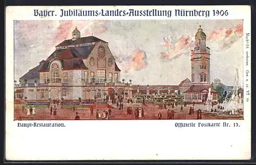 Künstler-AK Nürnberg, Bayr. Jubiläums-Landes-Ausstellung 1906, Hauptrestaurant