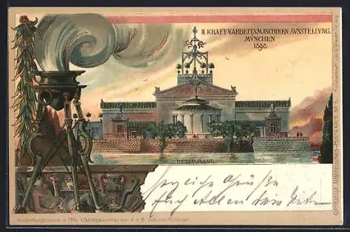 Lithographie München, II. Kraft-Arbeitsmaschinen-Ausstellung 1898, Restaurant
