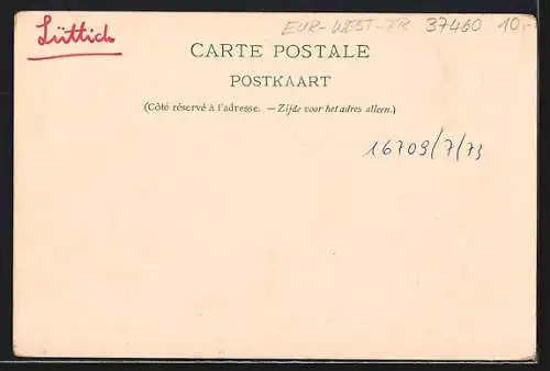 Lithographie Liege, Le Quai, Place du Theatre, Blumen, Um 1900