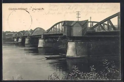 AK Cuestrin-Altstadt, Blick zur Oderbrücke