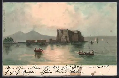 Lithographie Napoli, Panorama, Vesuvio