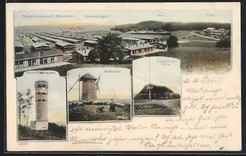 AK Münsingen, Truppenübungsplatz, Thurm Falkenhausen, Windmühle, Beobachtungs Station