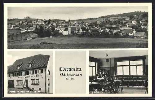 AK Obernheim / Balingen, Gasthaus und Pension zur Sonne, Gastraum, Panorama