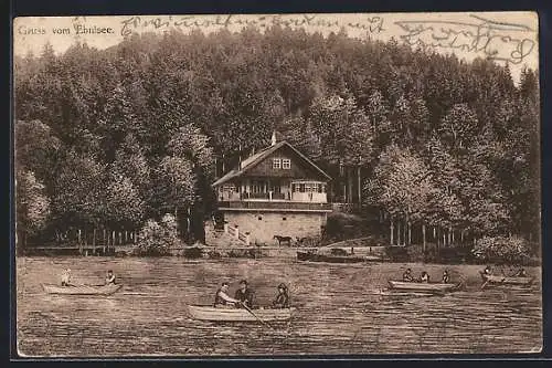 AK Ebnisee, Uferpartie mit Gasthaus und Booten