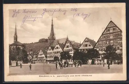 AK Esslingen a. N., Blick auf den Marktplatz undseine Umgebung mit Passanten