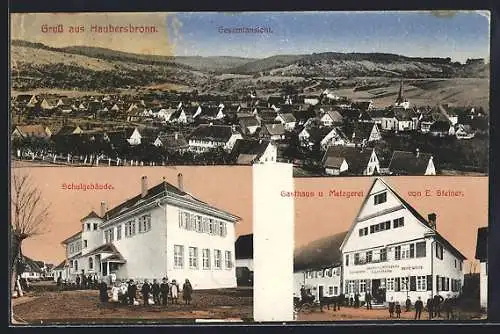 AK Haubersbronn, Schulgebäude, Gasthaus E. Steiner, Gesamtansicht