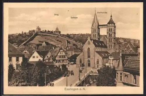 AK Esslingen a. N., Teilansicht mit Burg, Rathaus und Stadtkirche