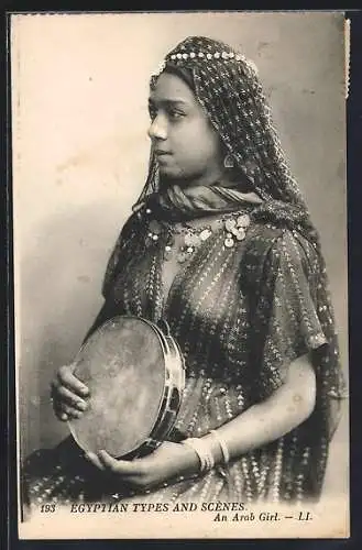 AK An Arab Girl, Araberin mit Tambourin