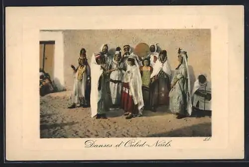 AK Danses d`Ouled-Nails, arabische Tänzerinnen, Trommler