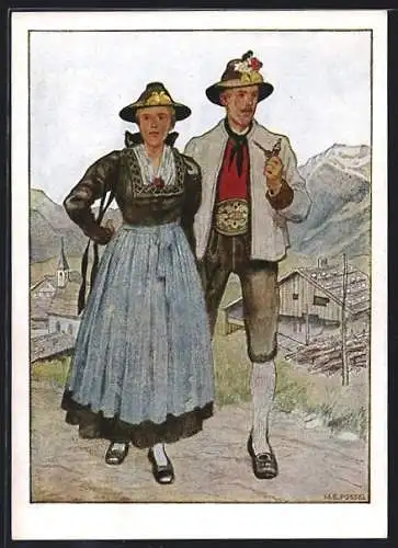 Künstler-AK M. E. Fossel: Volkstracht aus dem Zillertal